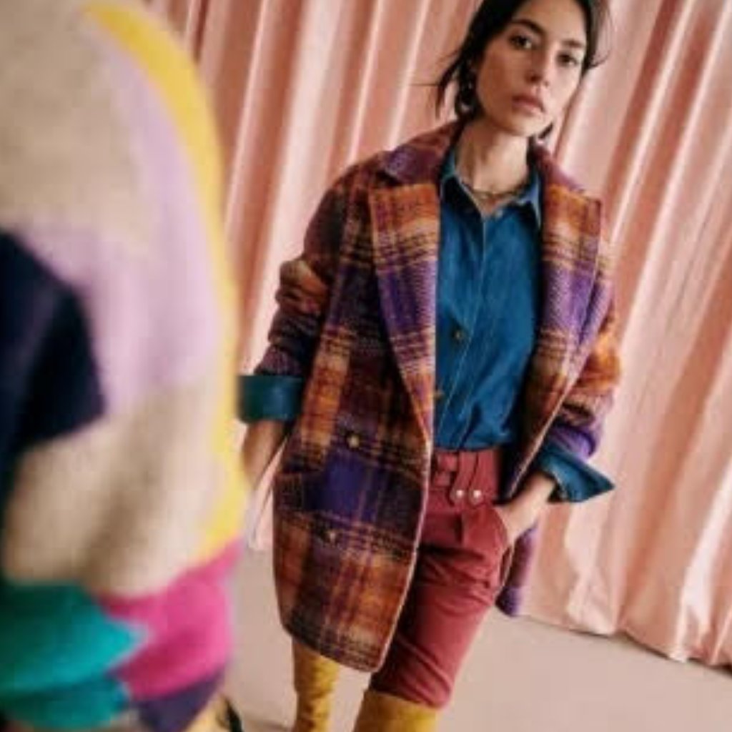 Sezane Multicolor Plaid Pea Harry Coat